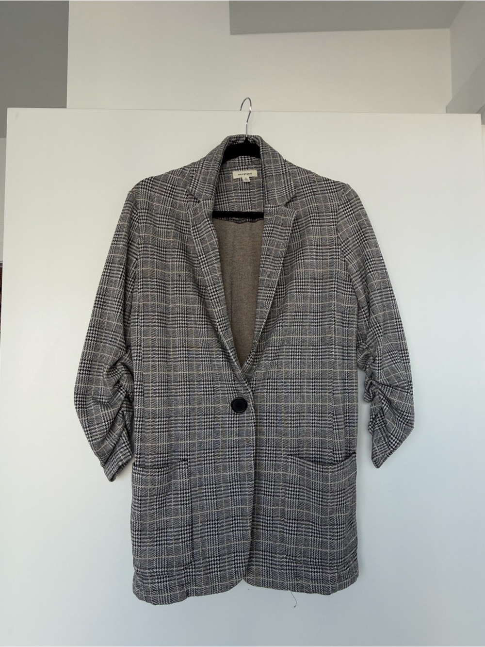 Max Studio Plaid Single-Button Gray Blazer Jacket